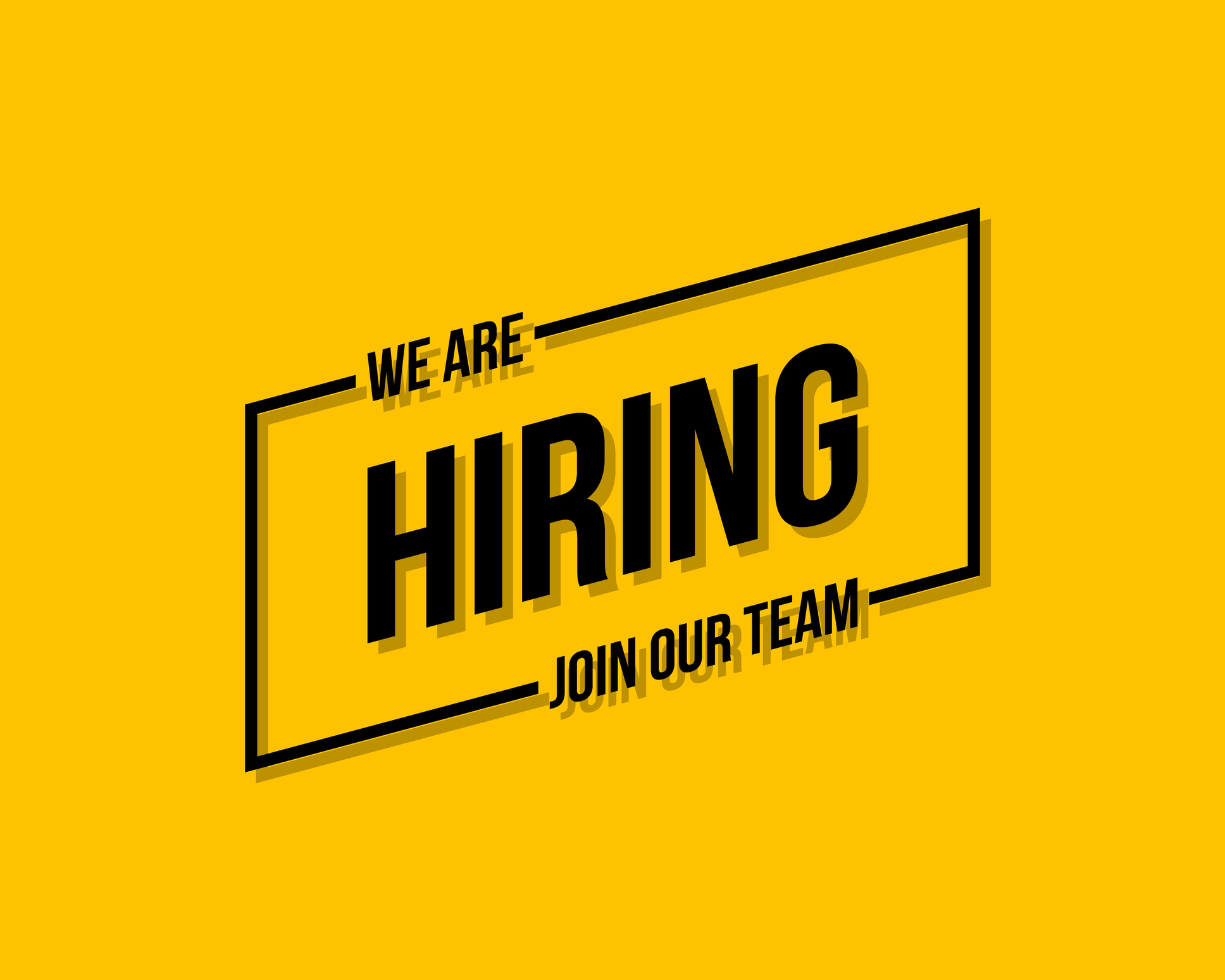 we are hiring, join our team, flat vector poster or banner illustration on yellow background